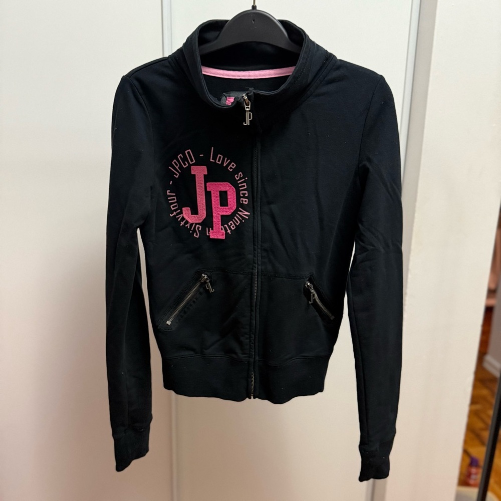 Joshua Perets Black Zip-Up Jacket with Pink Logo